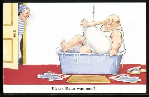AK Dicker Mann in der Badewanne