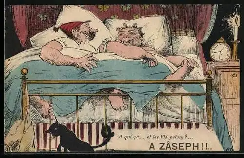 AK Hässliches Paar im Bett, frauenfeindlicher Humor