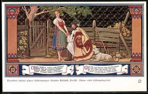 AK Erzsébet sörözö pince falfestménye..., Märchen Held Janos, Szene 2, Hirte hält im Hand an