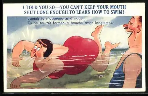 AK Dicke Frau lernt schwimmen, Übergewicht