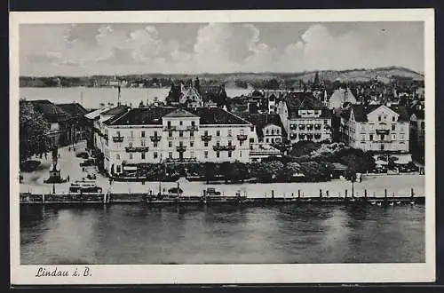 AK Lindau i. B., Ortspanorama mit Säulendenkmal aus der Vogelschau