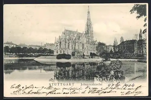 AK Stuttgart, Johanniskirche mit Stadtpanorama