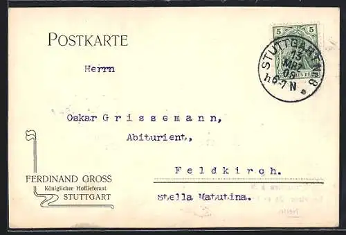 AK Stuttgart, Hoflieferant Ferdinand Gross, Versandbenachrichtigung