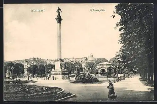AK Stuttgart, Schlossplatz mit Säulendenkmal