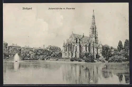 AK Stuttgart, Johanniskirche m. Feuersee