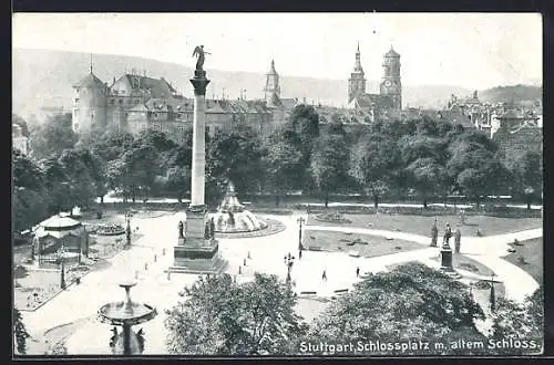 AK Stuttgart, Schlossplatz m. altem Schloss