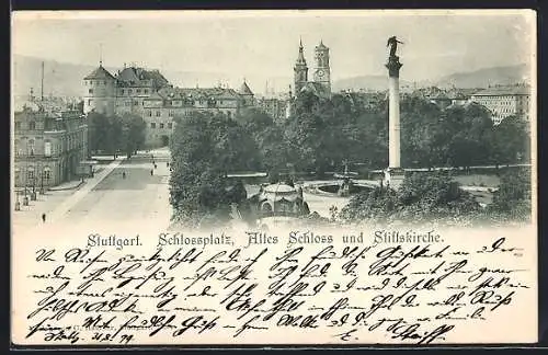 AK Stuttgart, Schlossplatz, Altes Schloss und Stiftskirche