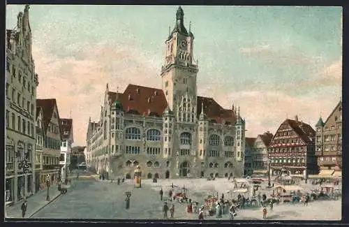 AK Stuttgart, Rathaus mit Marktplatz
