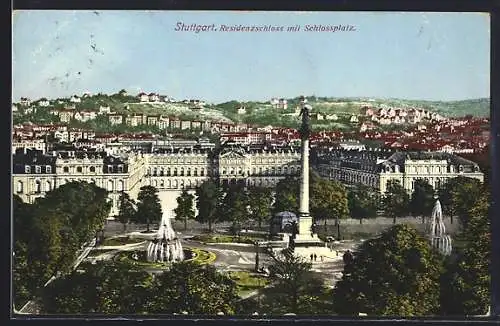 AK Stuttgart, Residenzschloss mit Schlossplatz