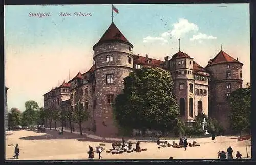 AK Stuttgart, Altes Schloss mit Umgebung