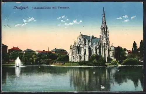 AK Stuttgart, Johanniskirche mit Feuersee, Panorama
