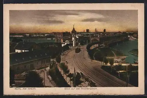 AK Kehl, Blick auf die Rheinbrücken