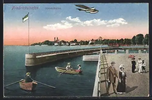 AK Friedrichshafen, Wasserflugzeug über dem Gondelhafen