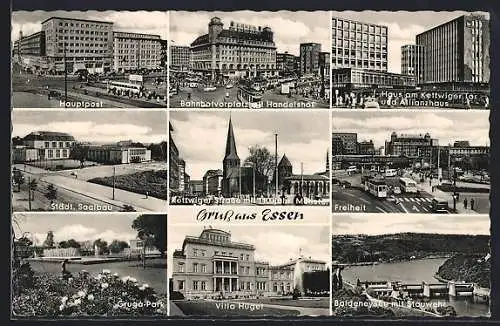 AK Essen, Hauptpost, Städt. Saalbau, Villa Hügel