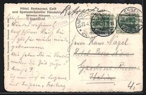 AK Essen /Ruhr, Hotel Handelshof mit Strassenbahn