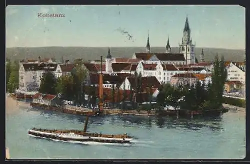 AK Konstanz, Teilansicht, Dampfer