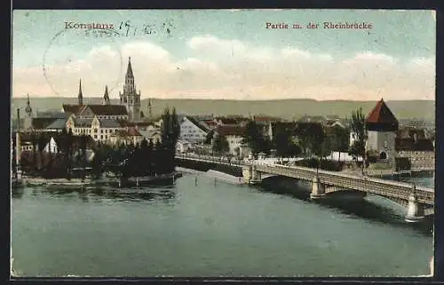 AK Konstanz, Ortspartie mit Rheinbrücke aus der Vogelschau