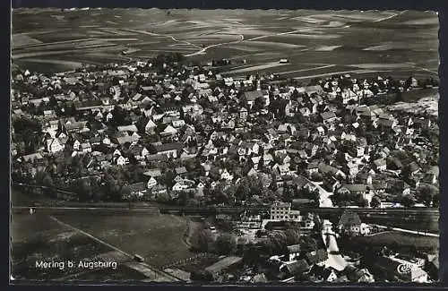 AK Mering b. Augsburg, Gesamtansicht, Fliegeraufnahme