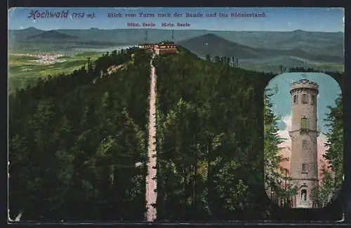 AK Hochwald / Oybin, Blick vom Turm nach der Baude und ins Böhmerland