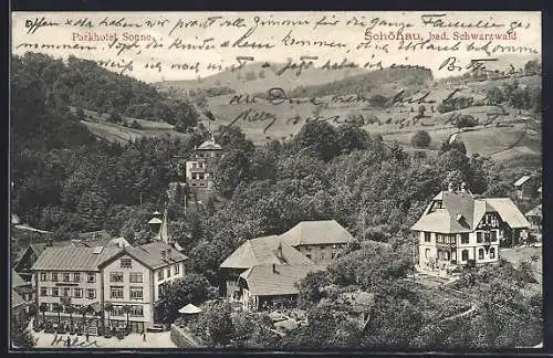 AK Schönau / Schwarzwald, Hotel Sonne mit Ortschaft