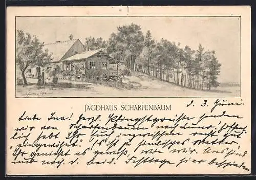 Künstler-AK Brilon, Blick auf Jagdhaus Scharfenbaum
