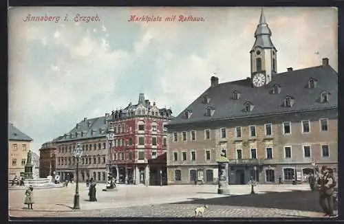 AK Annaberg / Erzgebirge, Marktplatz mit Rathaus