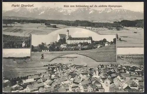 AK Oberdorf / Markt, Blick vom Schlossberg auf die südliche Alpengruppe