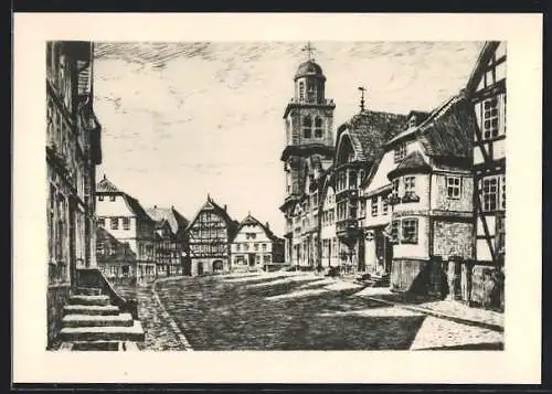 Künstler-AK Lauterbach / Hessen, Marktplatz