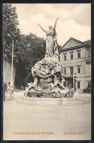 AK Sondershausen / Thüringen, Fürstenbrunnen auf dem Marktplatz