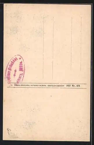 Künstler-AK Hubert von Zwickle: Salzburg, Stier, Engel in Tracht, Biertrinker
