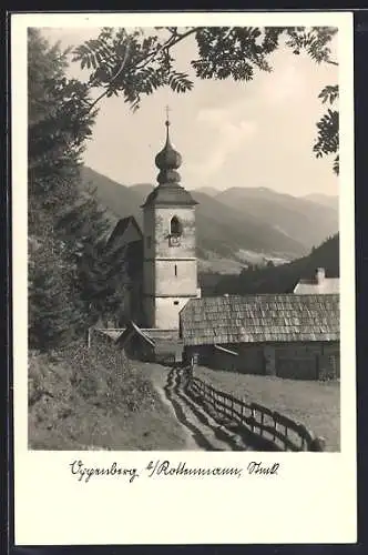 AK Oppenberg b. Rottenmann, Wegpartie mit Blick zur Kirche