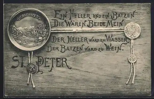 AK Salzburg, St. Peter, Ein Heller und ein Batzen, die waren beide mein, der Heller ward zu Wasser, der Batzen ward zu .