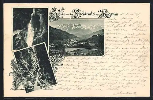 AK St. Johann i. Pongau, Ortspartie mit Kirche, Liechtenstein-Klamm