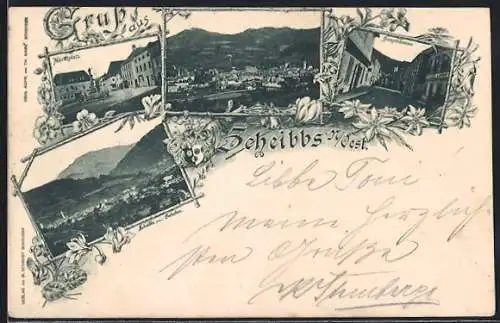 AK Scheibbs /N. Oest., Marktplatz, Hauptstrasse, Ortsansicht aus der Vogelschau