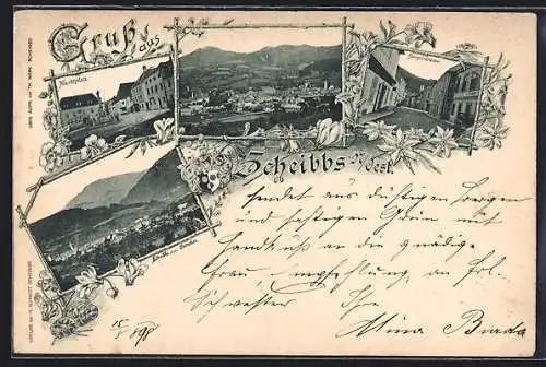 AK Scheibbs /N. Oest., Marktplatz, Hauptstrasse, Ortsansicht aus der Vogelschau