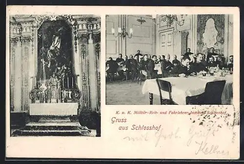 AK Engelhartstetten, Gruss aus Schlosshof, K. u. K. Militär-Reit- und Fahrlehrer-Institut