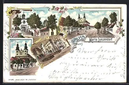 Lithographie Maria Lanzendorf, Calvarienberg, Kirche, Inneres der Kirche