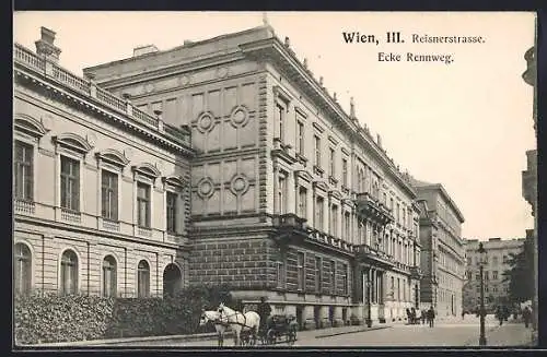 AK Wien, Reisnerstrasse Ecke Rennweg, Pferdekutsche