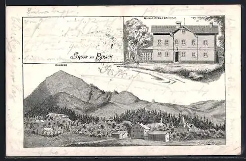 Lithographie Salzburg, Parsch, Hochleitners Gasthaus, Gaisberg