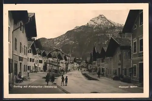 AK Golling, Strassenpartie mit Geschäft und Kratzspitze