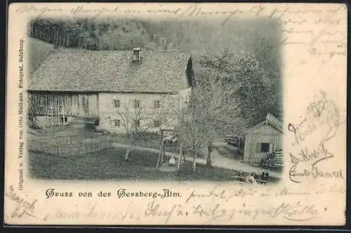 AK Salzburg, Gruss von der Gersberg-Alm mit Garten und Schaukel