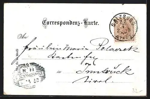 Lithographie Bad Gastein, Schreckbrücke, Oberer Wasserfall, Totalansicht