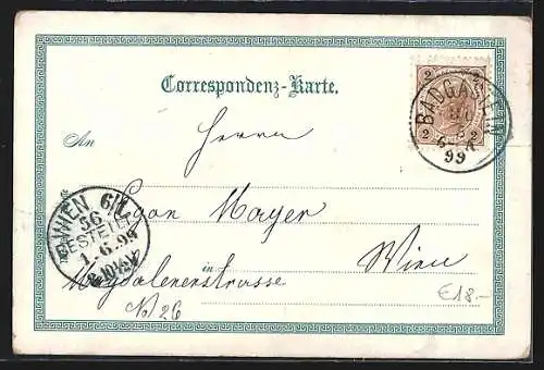 Lithographie Wildbad Gastein, Totalansicht, Oberer Fall