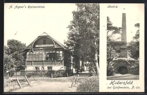 AK Hadersfeld b. Greifenstein, A. Aigners Restaurant, Obelisk