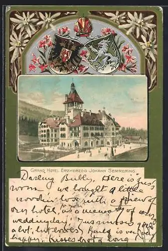 Lithographie Semmering, Grand Hotel Erzherzog Johann