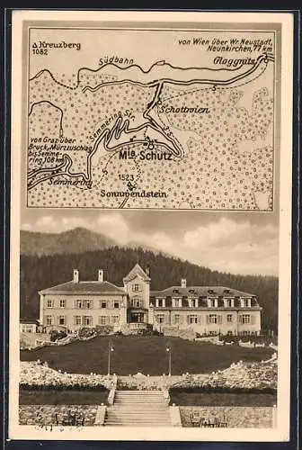 AK Maria Schutz am Semmering, Kurhotel Langer, Karte der Umgebung