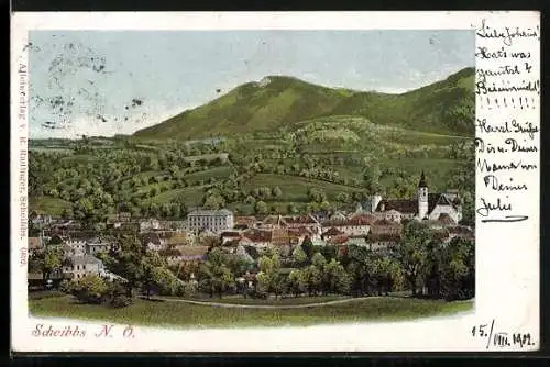 AK Scheibbs /N.-Ö., Gesamtansicht mit Bergblick
