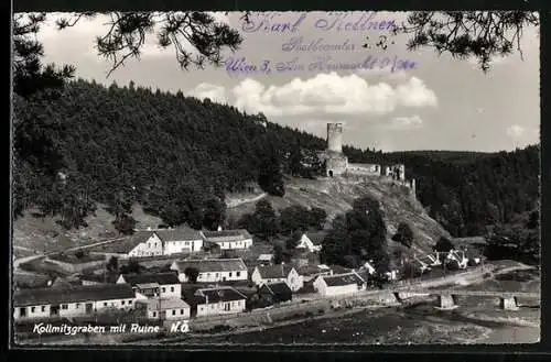 AK Kollmitzgraben /N.-Ö., Ortsansicht mit Ruine