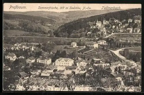 AK Pressbaum, Ortsansicht aus der Vogelschau mit Tullnerbach