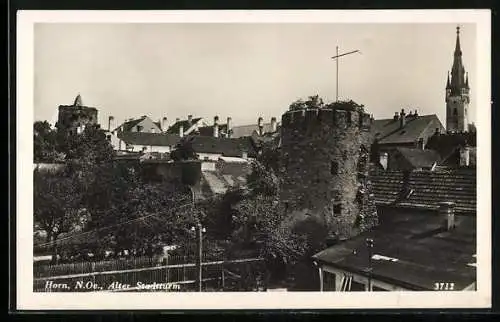 AK Horn /N. Oe., Teilansicht mit altem Stadtturm